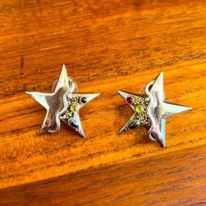 Sterling silver and gemstone star earrings